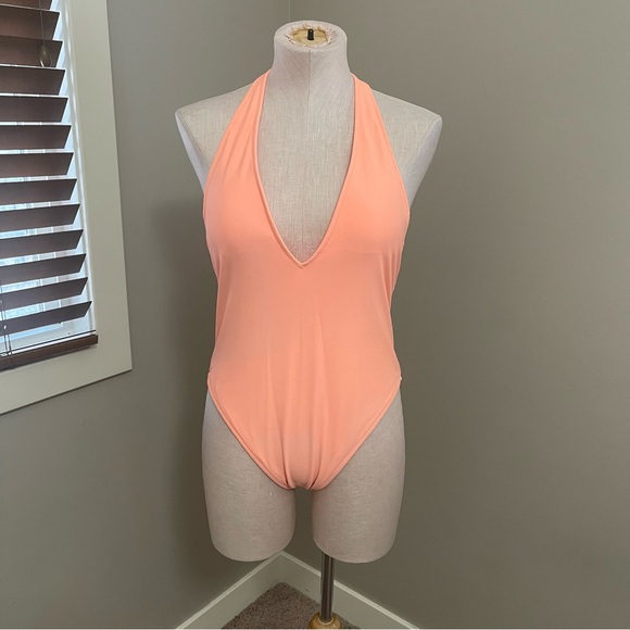 AERIE Swimsuit One Piece Orange Halter Neck - Picture 3 of 9